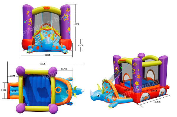 Детский надувной Батут HAPPY HOP с горкой «Динозаврик» 9122